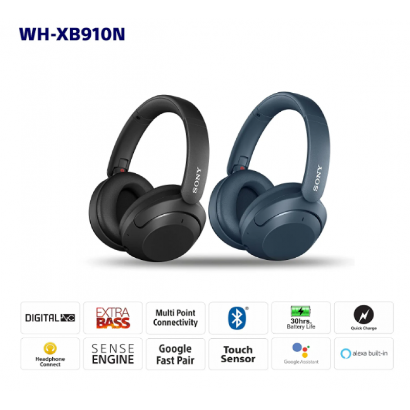 Sony WH-XB910N Extra BASS Noise Cancellation Headphones Wireless Bluetooth Over The Ear Headset with Mic, Alexa Voice Control, Google Fast Pair, AUX & Swift Pair, 30Hrs Battery Life (2022 Model)-Black